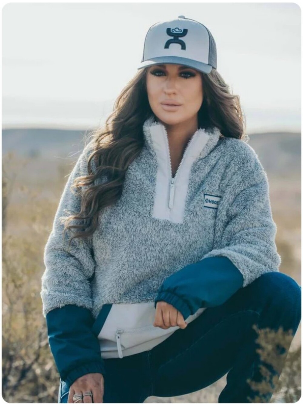 Hooey Fleece Pullover Gray Teal Colorblock Womans Small